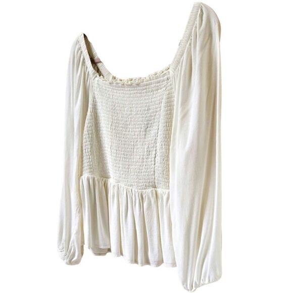 New TORRID Cloud dancer white smokedโbodice long sleeve cropped babydoll/Blouse - Picture 4 of 16